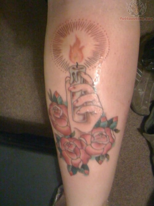 Roses And Burning Candle Tattoo
