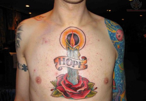 Hope Candle Tattoo On Chest