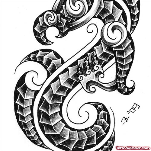 Latest Grey Ink Capricorn Tattoo Design