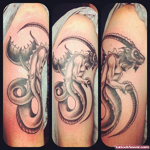 Grey Ink Half Sleeve Capricorn Tattoo