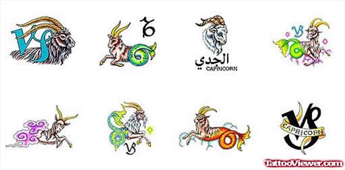 Colored Capricorn Tattoos Designs