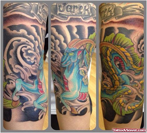 Colored Capricorn Tattoo For Girls