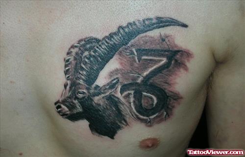 Capricorn Zodiac Tattoo On Man Chest