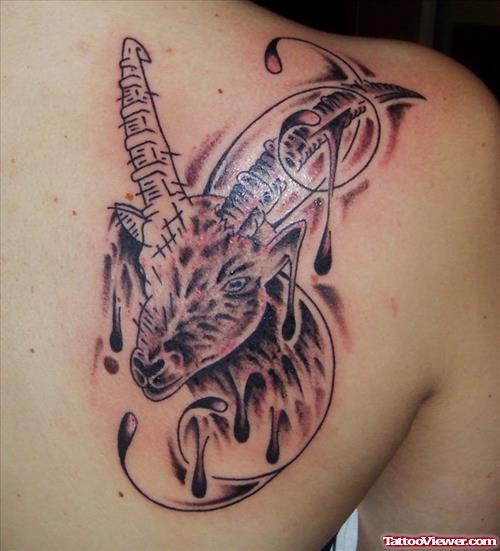 Grey Ink Goat Head Capricorn Zodiac Tattoo