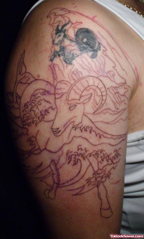 Capricorn Tattoo On Half Sleeve