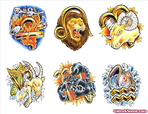 Awesome Colored Zodiac Capricorn Tattoos Designs For Men