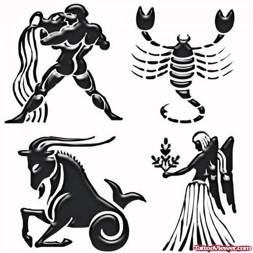 Aquarius, Scorpio, Virgo And Capricorn Tattoo Design