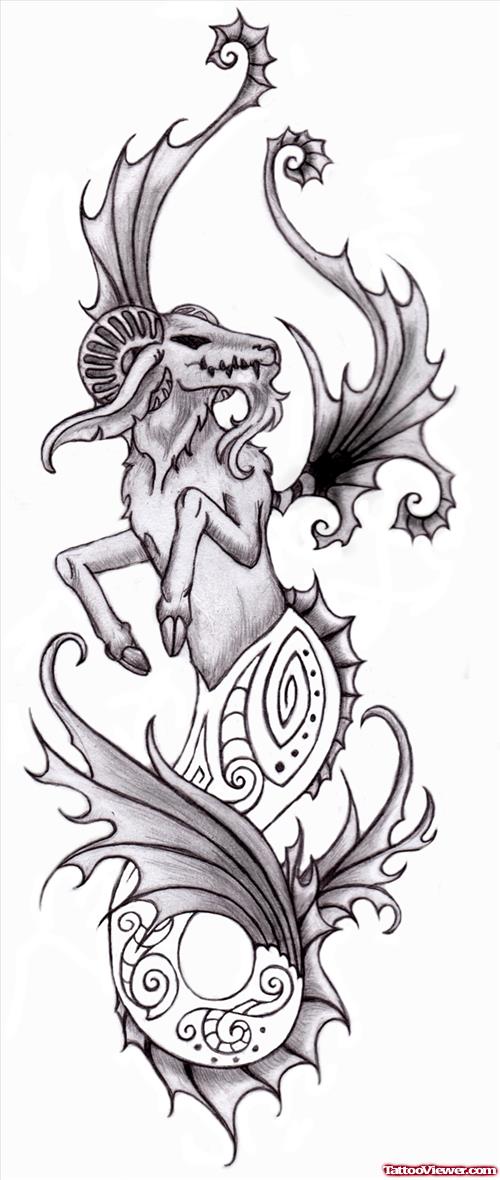 Mermaid Capricorn Tattoo Design