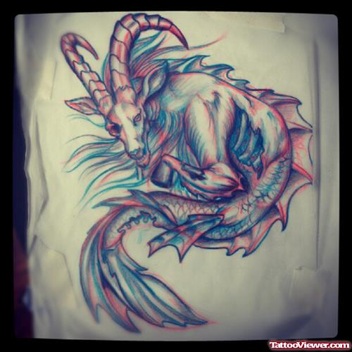 Colored Capricorn Tattoo Design Drawing