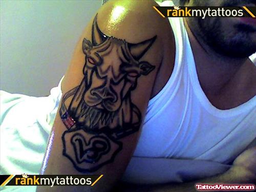 Capricorn Tattoo On Man Right Half Sleeve