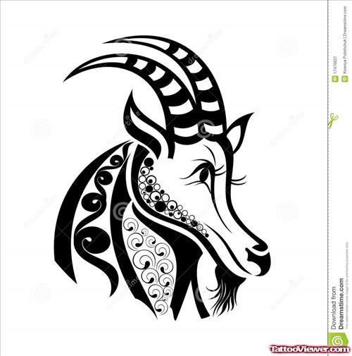 Capricorn Head Zodiac Sign Tattoo Design
