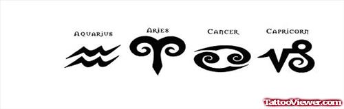 Aries Cancer And Capricorn Zodiac Symbols Tattoos Designs