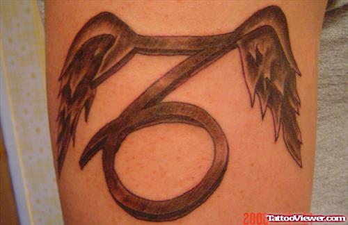 Winged Capricorn Zodiac Sign Tattoo