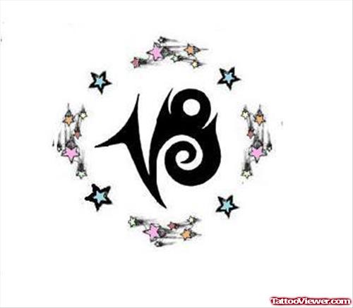 Stars And Capricorn Zodiac Tattoo Design