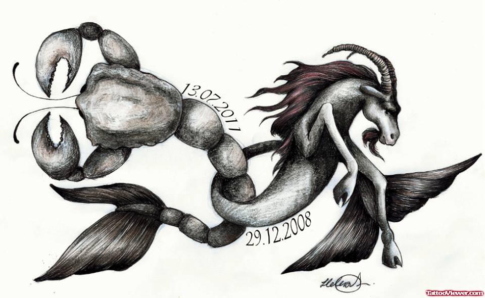 Memorial Scorpio And Capricorn Tattoo Design Tattoo