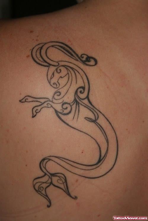 Grey ink Back Shoulder Capricorn Tattoo