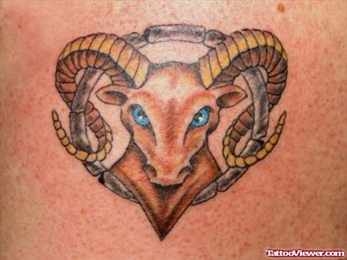Blue Eyes Goat Head Capricorn Tattoo
