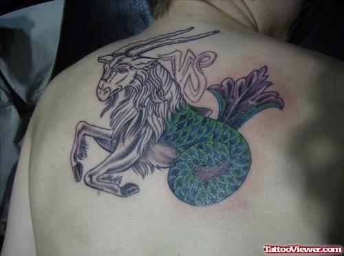 Upperback Colored Zodiac Capricorn Tattoo