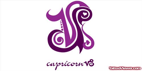 Purple Ink Tribal Capricorn Tattoo Design
