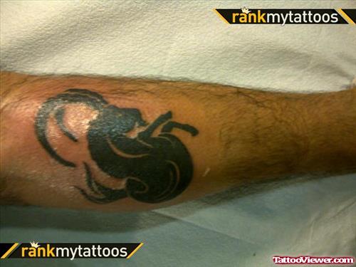 Black Ink Capricorn Tattoo Leg
