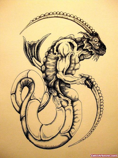 Awesome Grey Ink Capricorn Tattoos Design