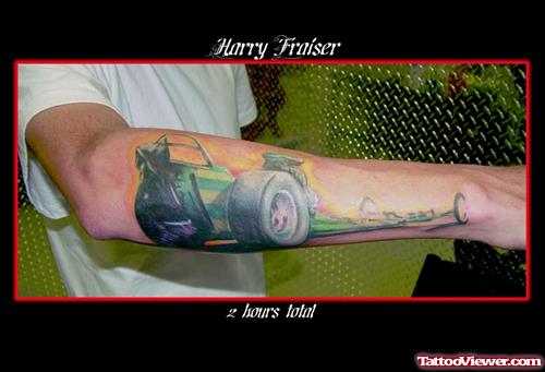 Drag Car Tattoo On Arm