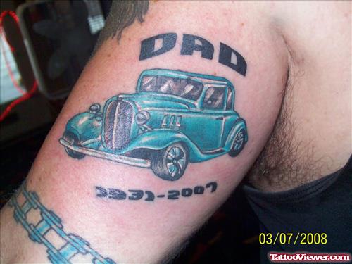 Dad Car Tattoo On Muscles