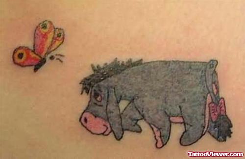 Donkey Cartoon Tattoo On Back