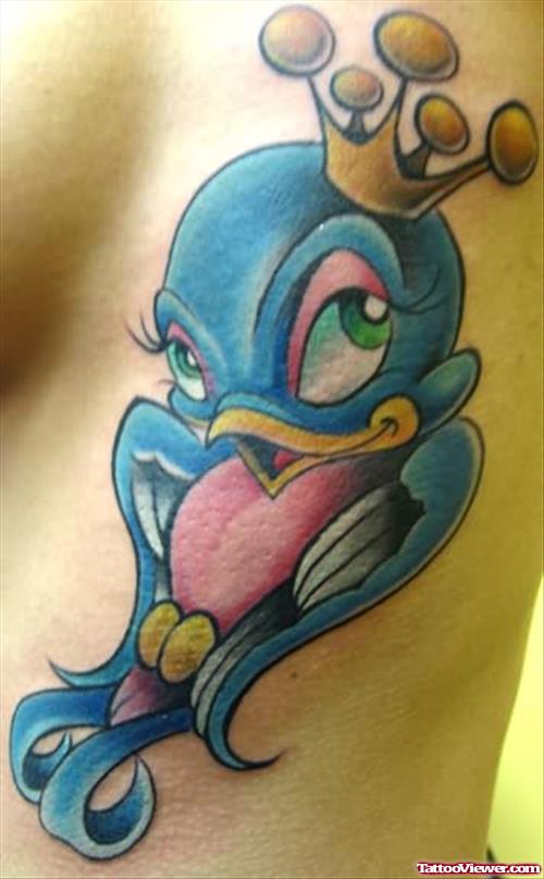 Cartoon Bird Tattoo On Ribs