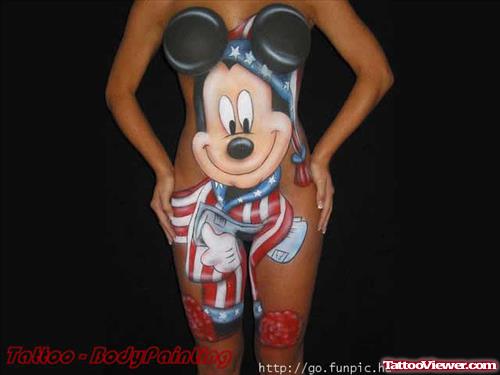 Micky Mouse Tattoo On Body
