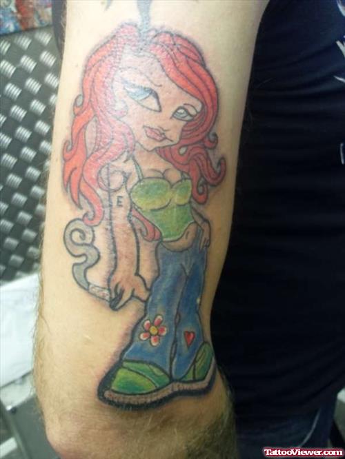 Cartoon Girl Tattoo On Bicep