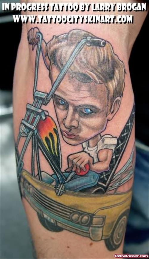 James Dean Bike Cartoon Tattoo