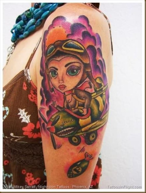 Cartoon Girl Tattoo On Shoulder