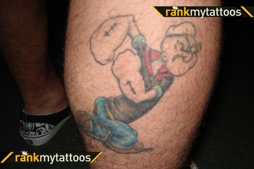 Popeye Cartoon Tattoo On Leg