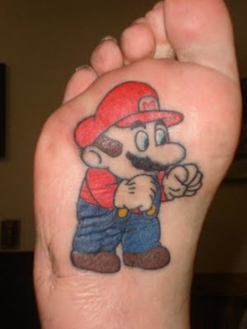 Mario Cartoon Tattoo Under Foot