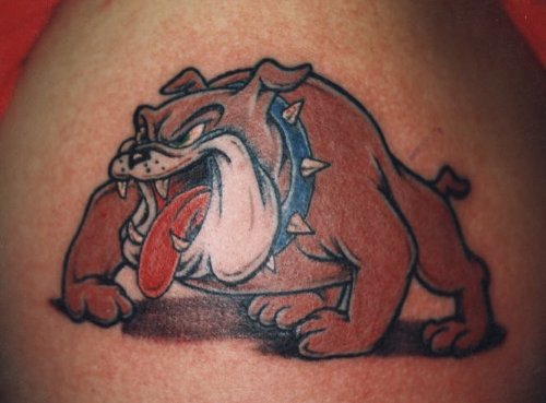 Bull Dog Cartoon Tattoo On Left Shoulder