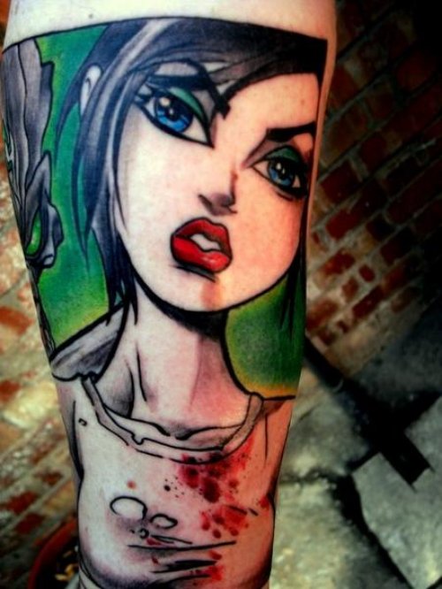 Cartoon Girl Tattoo On Leg