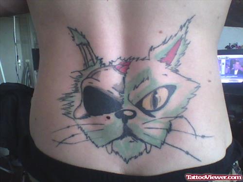 Color Ink Cartoon Cat Tattoo On Lowerback