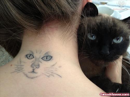 Awesome Cat Tattoo On Nape