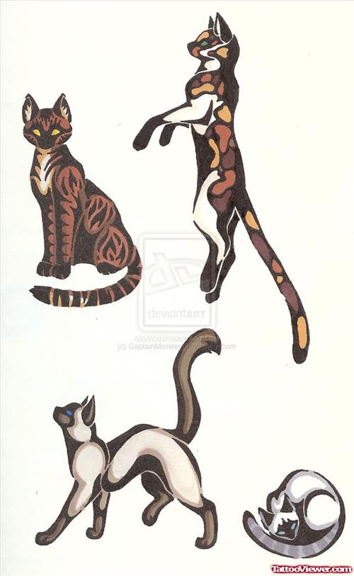 Coloured Cat Tattoos Collection