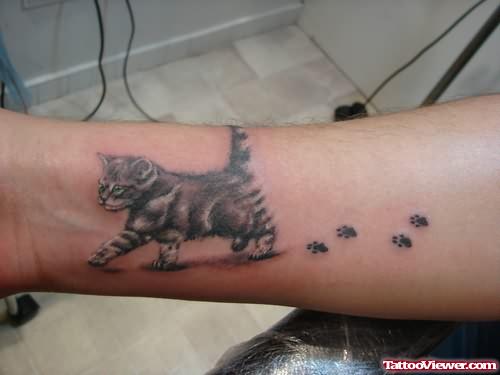 Walking Cat Tattoo On Arm