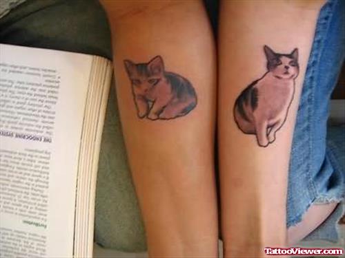 Small Size Cat Tattoo On Leg