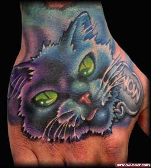 Scary Cat Tattoo on Hand