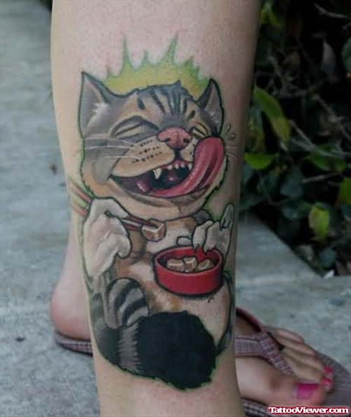 Feminine Cat Tattoos On Leg