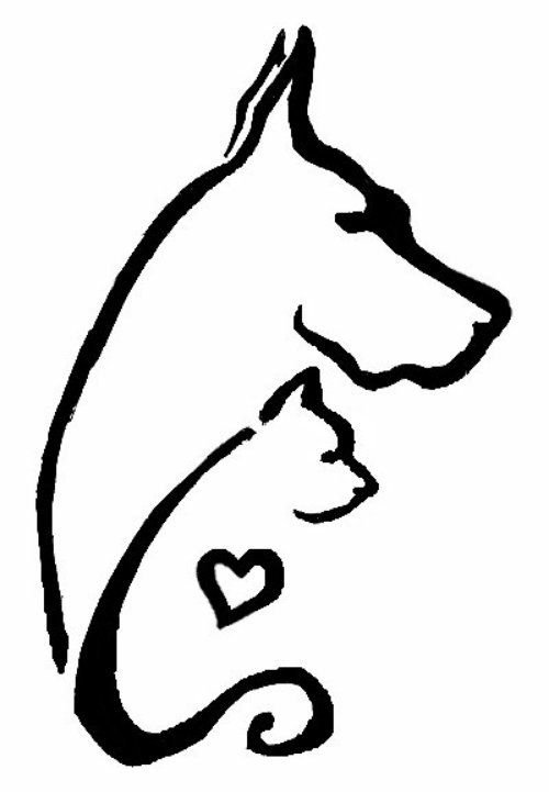 Outline Dog And Cat Tattoo Design