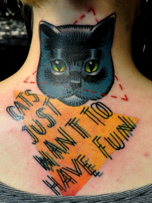 Cats Just Want To Have Fun – Black Cat Tattoo On Back