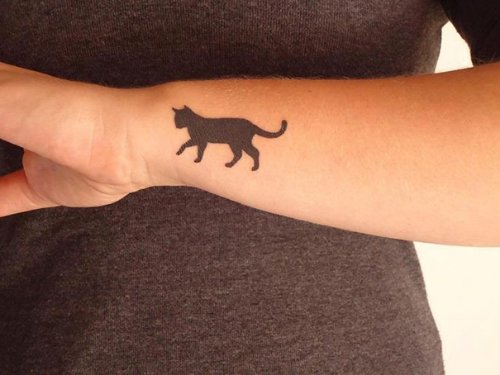 Walking Cat Silhouette Tattoo On Wrist