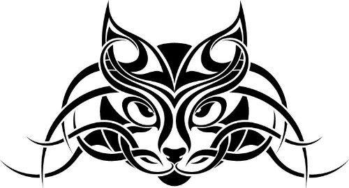 Black Tribal Cat Tattoo Design