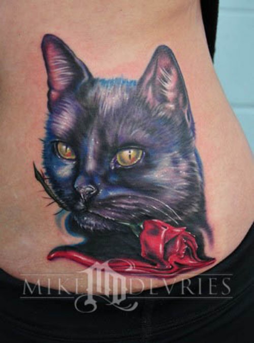 Yellow Eyes Cat Head Tattoo