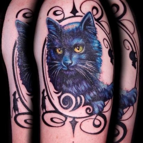 Cool Cat And Mouse Tattoo On Half Sleeve